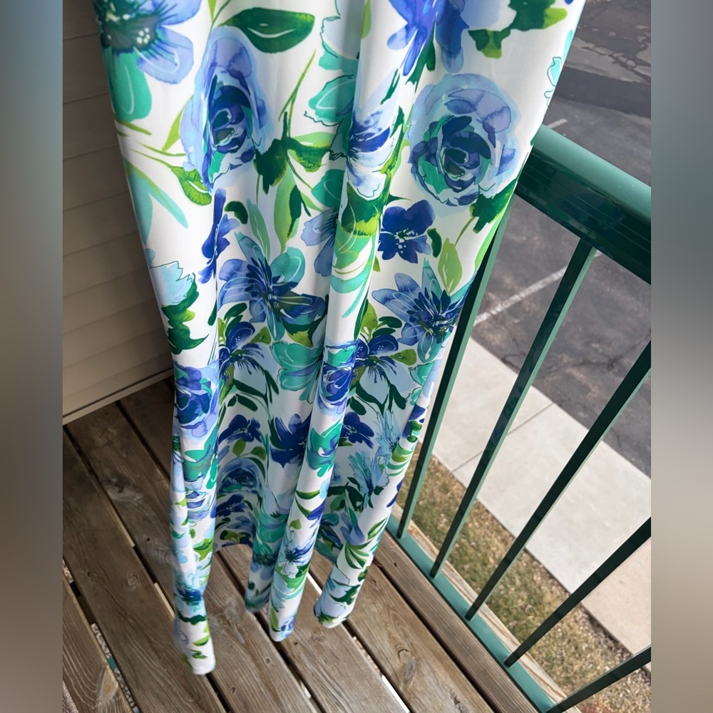 🆕🩵💙💚Eliza J Blue & Green Floral Off-Shoulder Mermaid Gown Size 4,6 Prom Formal - Picture 10 of 17